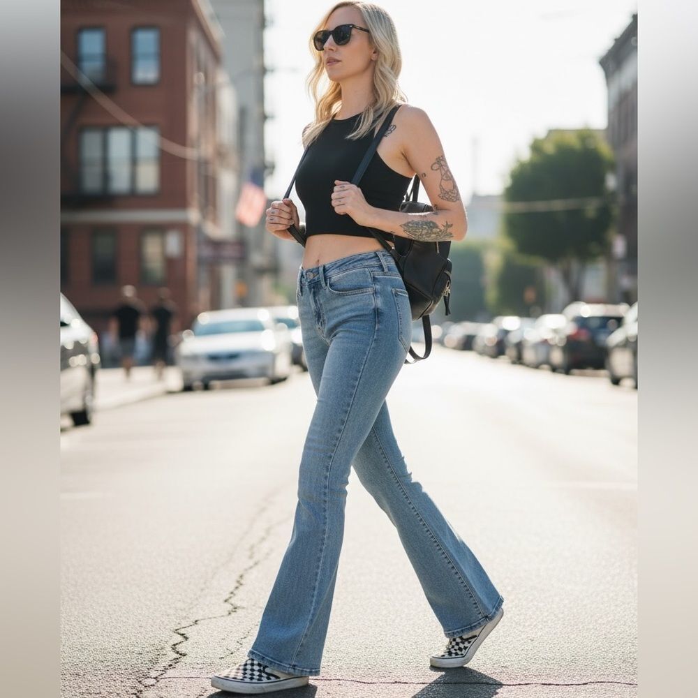 Fashion Nova Gemma Sculpting Stretch Vintage Wash High Waist Flare Jeans NWT